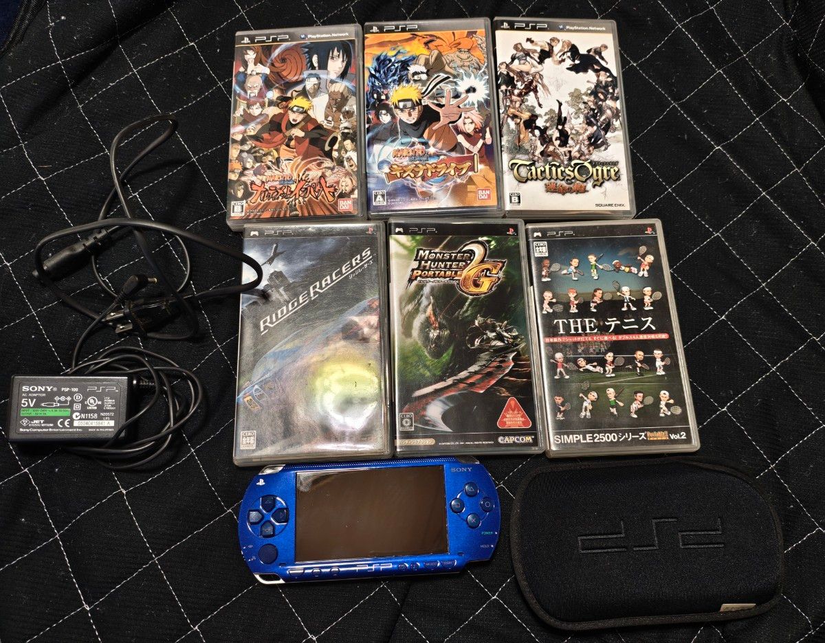 SONY PSP-1000 Metallic Blue Console with 6 Games and AC Adapter Set