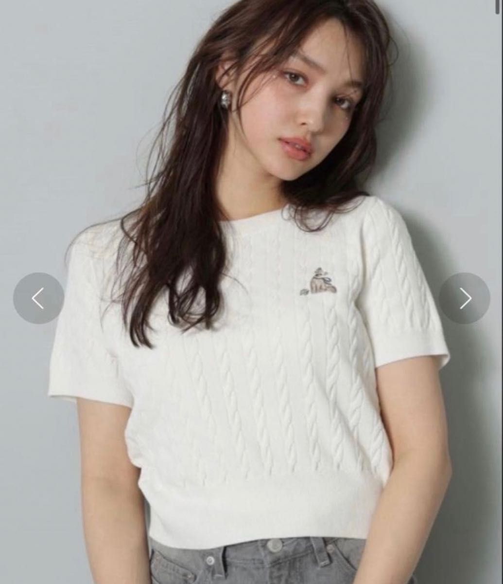 Rirandture cat-embroidered knit pullover, white