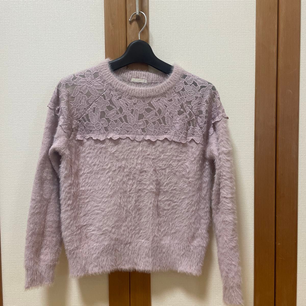 GU レース切替 モヘア風ニット ピンク 長袖