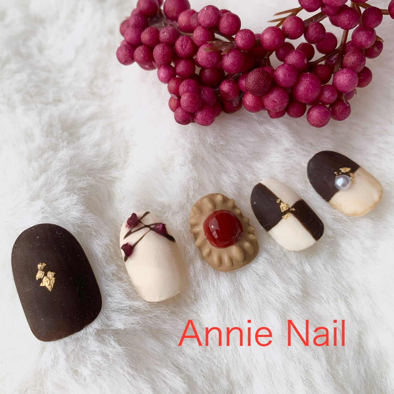 Cookie nails, biscuit nails, candy nails, sweets nails, pop-style nails, Harajuku‑style nails, Lolita nails, nail tips, custom‑made tips, Valentine’s Day nails, chocolate nails