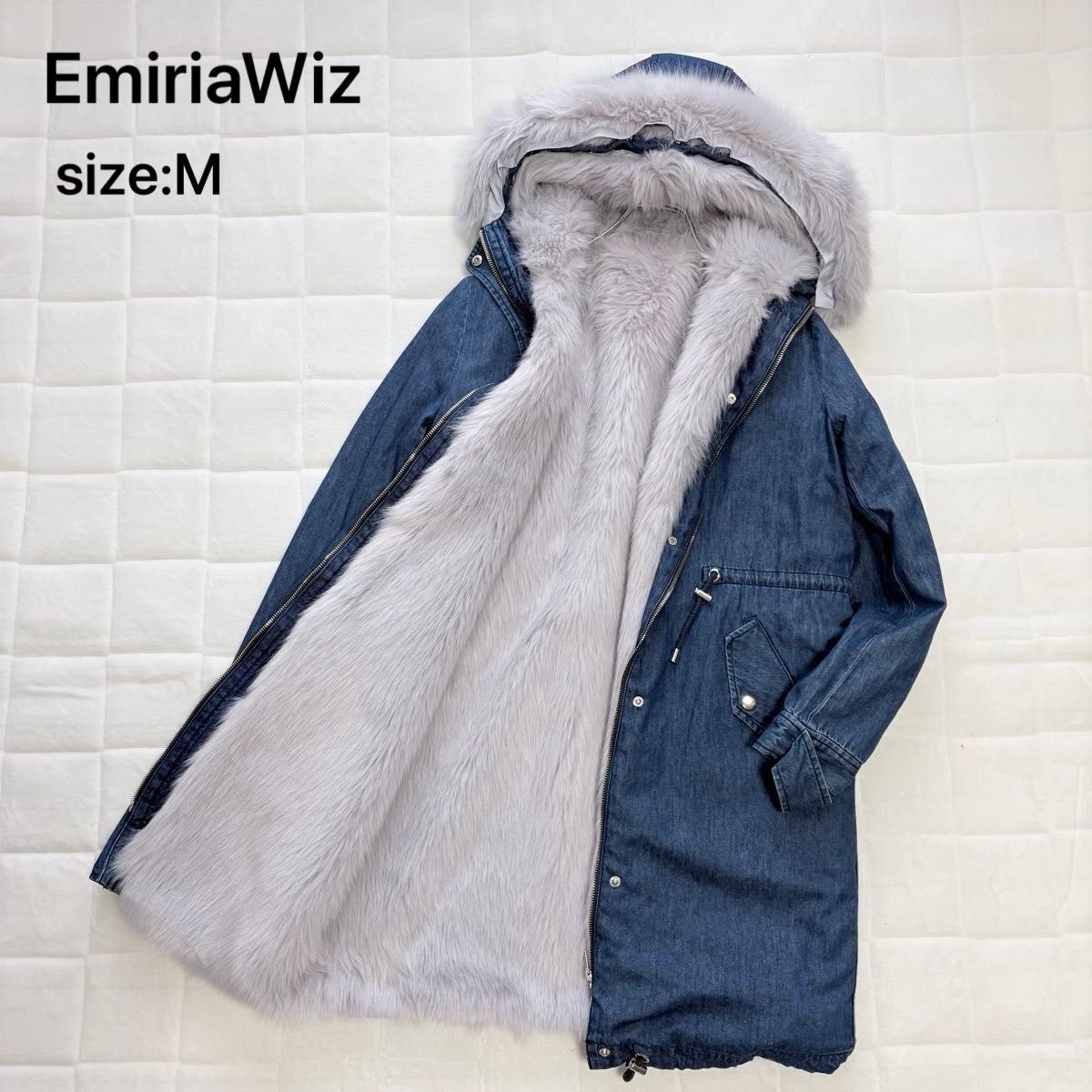 EmiriaWiz エミリアウィズ 二合一 毛领牛仔军装风大衣 带内胆 蓝色 M