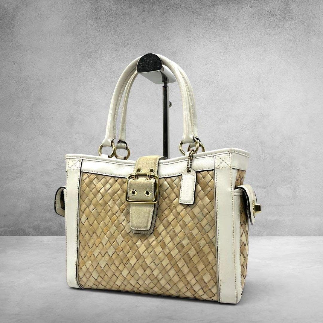 Coach Soho Straw Tote Bag White 3237