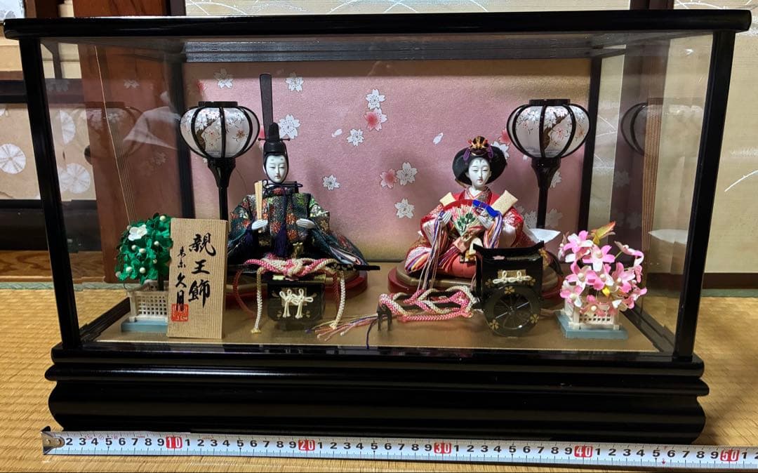 Hina Doll Prince Decoration with Case, Music Box, Cherry Blossom Pattern, Hisatsugu