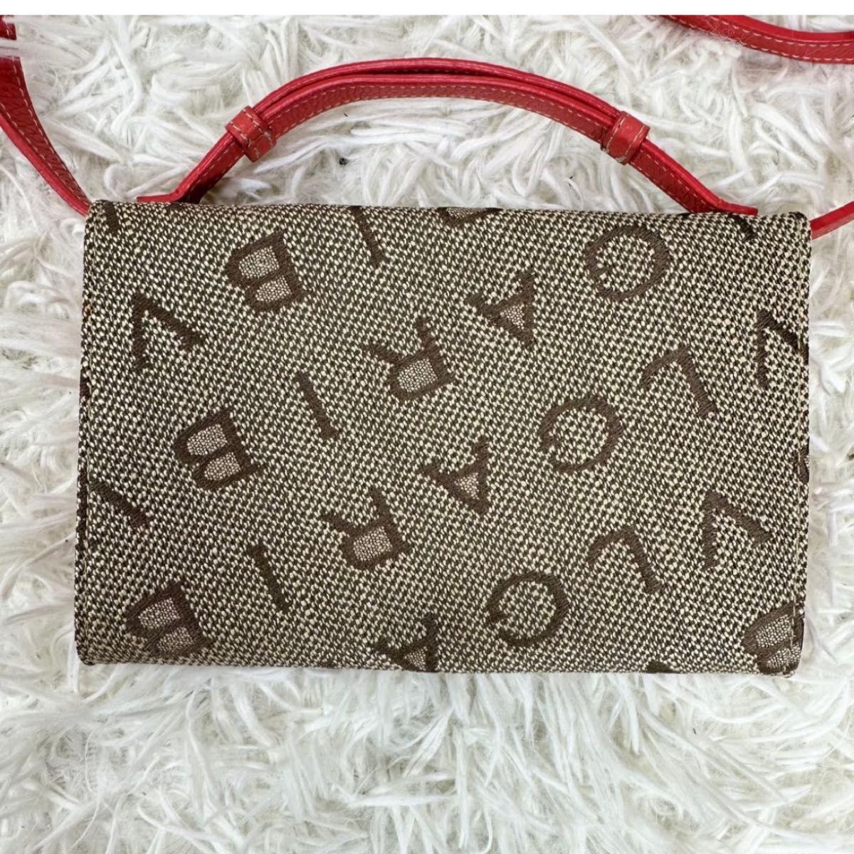 BVLGARI Bulgari Logomania Shoulder Bag Canvas Leather Beige Red (Limited Discount for 3-Day Holiday)
