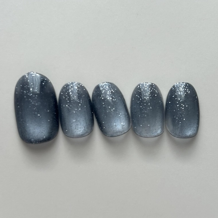 Astronomical Observation🔭 Magnet Nail Nail Tips Churun Spring Summer Autumn Winter Bridal Pre-shoot Simple Moist Wedding Party Occasion One-color Glossy Office Sparkling Glitter Navy Starry Sky