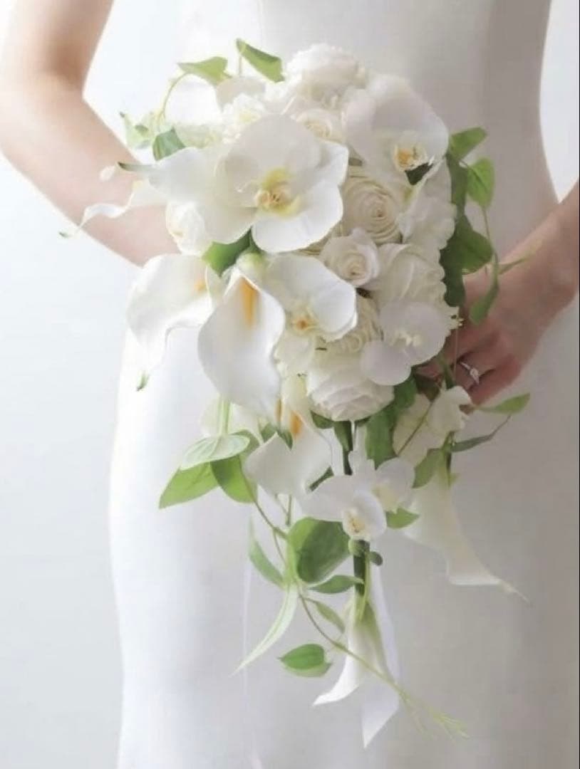 Elegant White Cascade Bouquet with Phalaenopsis Orchids and Calla Lilies - Wedding Bouquet
