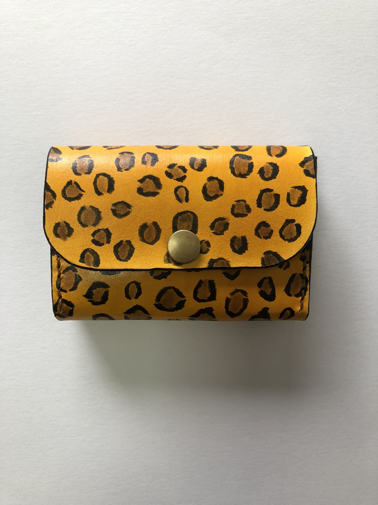 【真皮】硬币盒 (leopard) 【多盒零钱盒迷你钱包豹纹豹纹黄色棕色皮革牛皮】