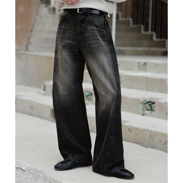 ワイドパンツ ジーンズ VINTAGE WASHED CURVED DENIM メンズ レディース