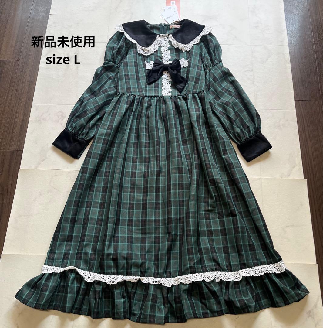 新品爱野惠理夏洛特的星期三检查柄连衣裙绿L聪明的绿色