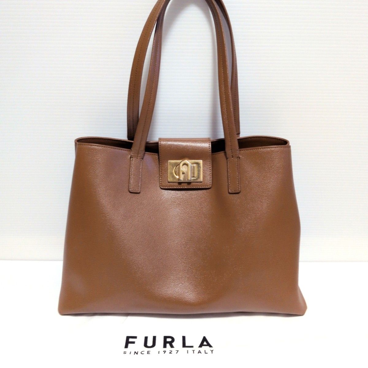 Furla 1927 Tote Bag L Brown A4 Laptop Genuine Leather Commuter