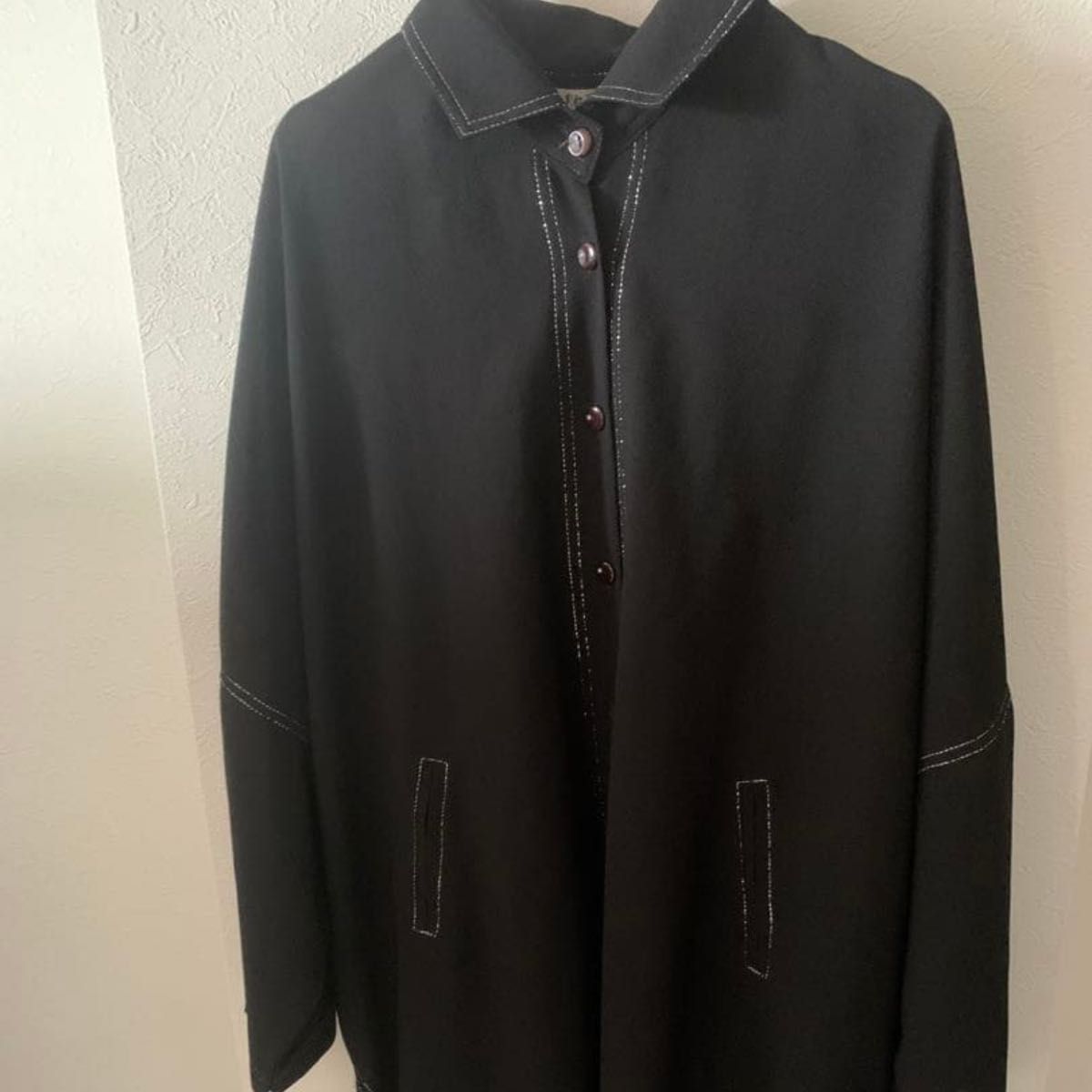 Monochrome★Black★Silver★Border design★BIG☆Casual Shirt★Free size