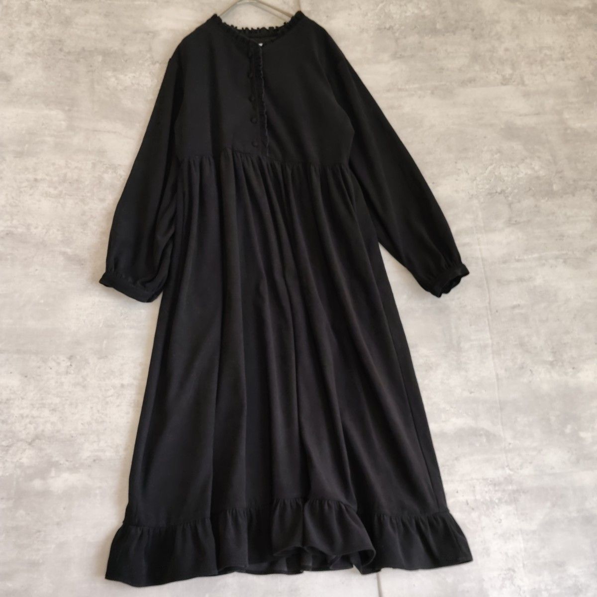美品★merry jenny 荷叶领连衣裙 黑色 层叠设计 长袖长款