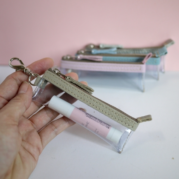 【2022年新款】牛皮×PVC（带挂钩）专为口红设计的收纳袋，可挂在手机或背包上