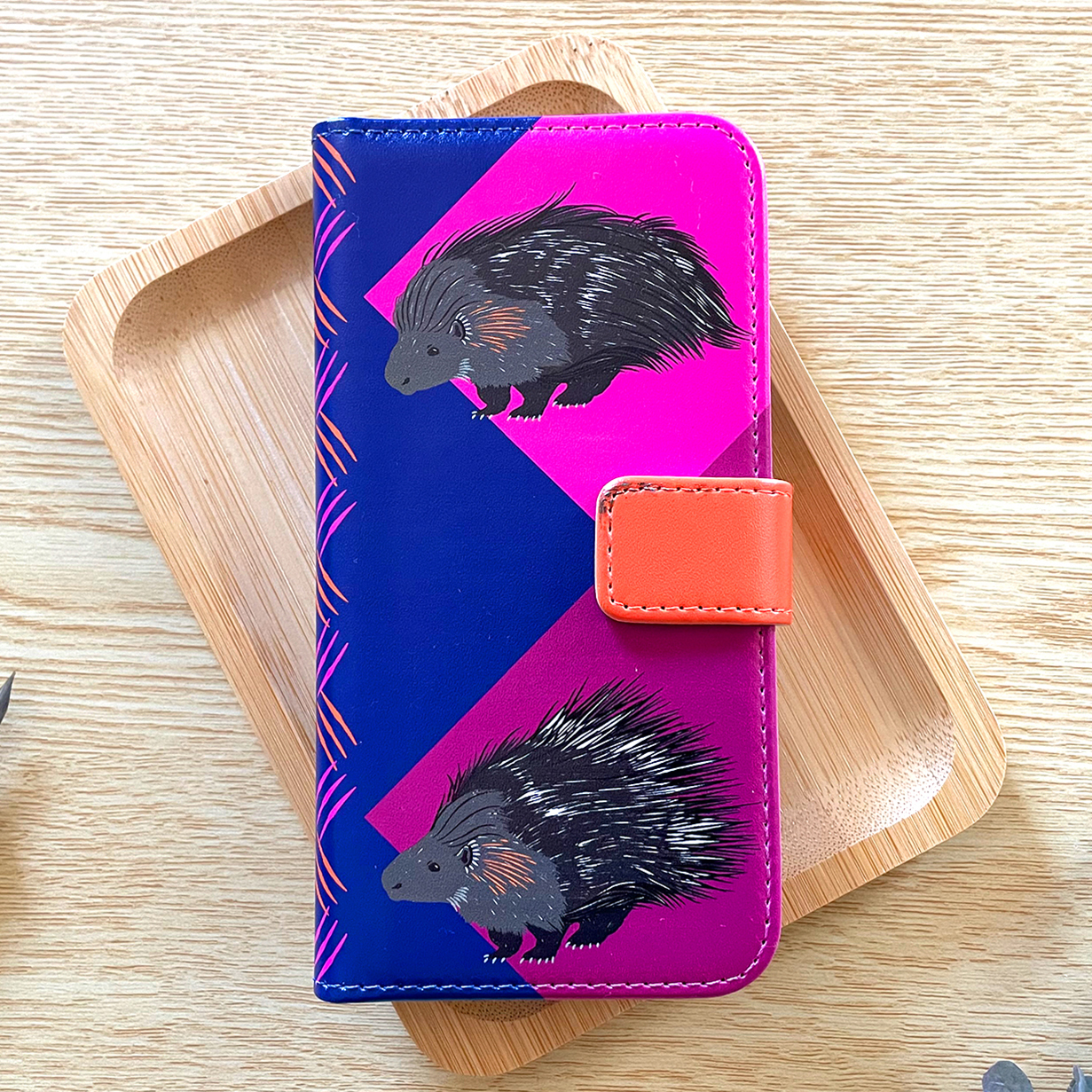 【【定制商品】豪猪纹iPhone手机壳《兼容Android》翻盖式智能手机保护套 可刻字 礼品 动物纹 时尚