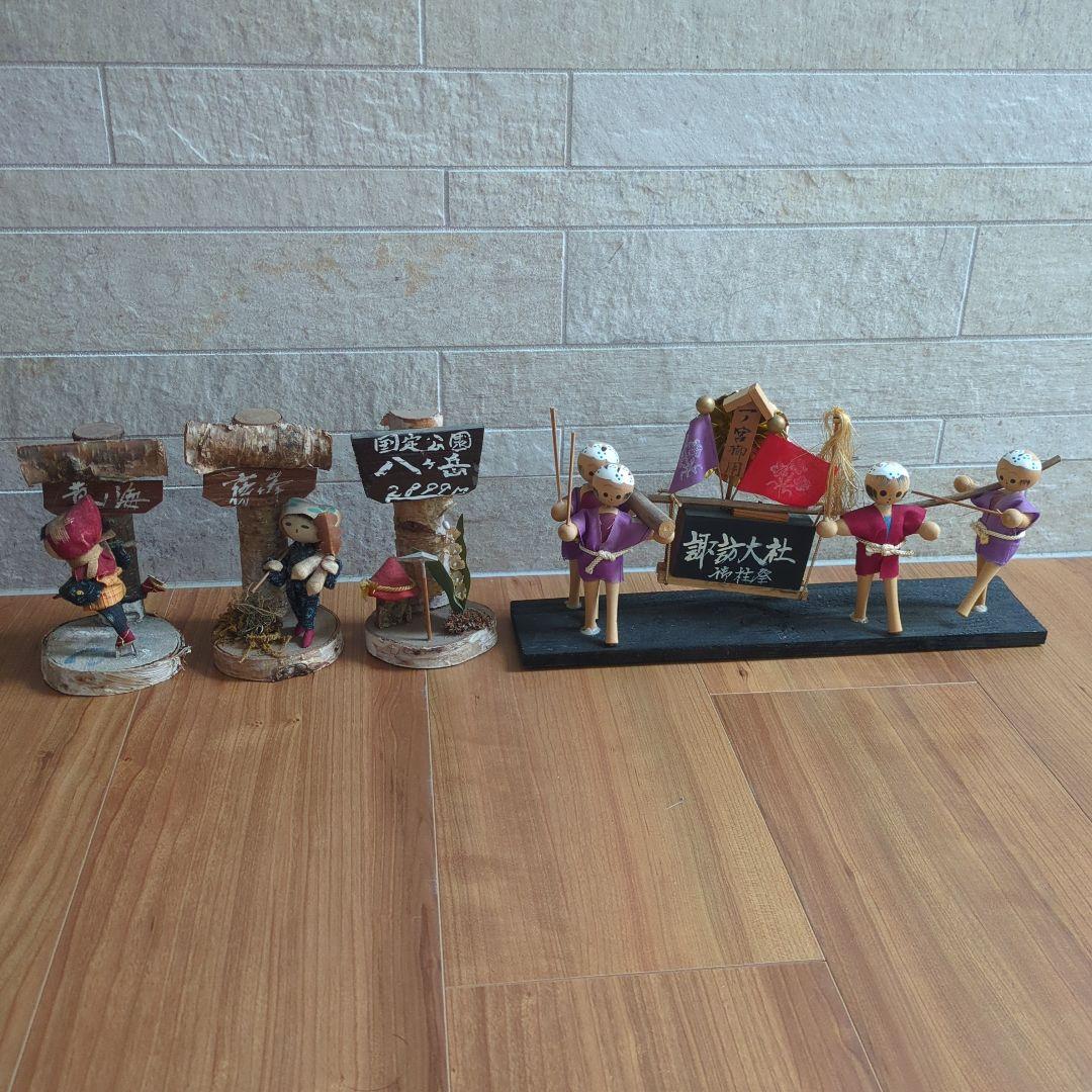 Collection of a 104-Year-Old Grandfather: Showa Retro Shinshu Folk Crafts, Wood Carvings, Set of 4 Ornaments