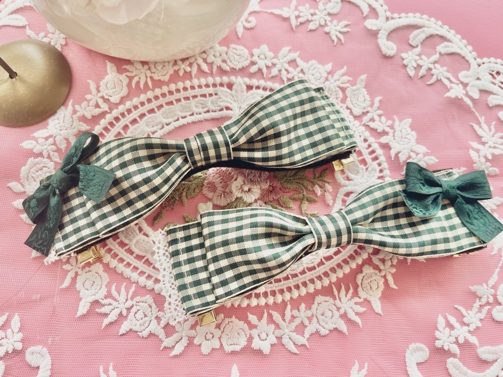 SALE♡格纹蝴蝶结发夹♡