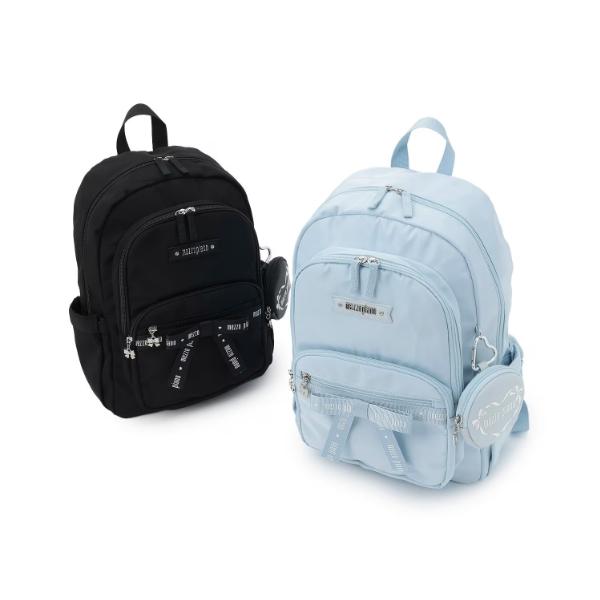 mezzo piano メゾピアノポーチ付ロゴリボンリュック大 リュックサック 容量約23L クロ ブラック サックス 1泊2日 2泊3日 3泊4日 キッズ ジュニア