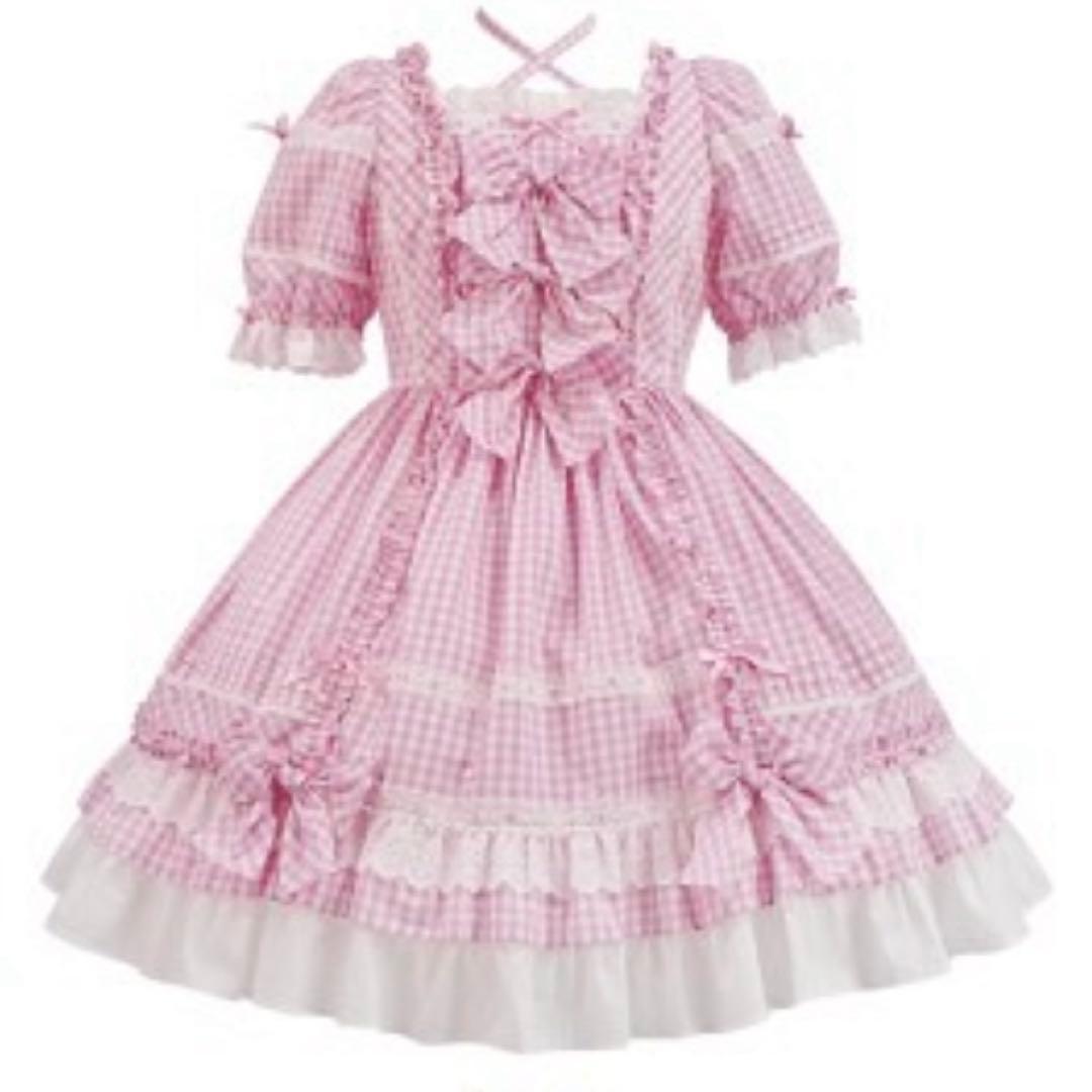 Angelic Pretty甜美荷叶边连衣裙 格纹 粉色