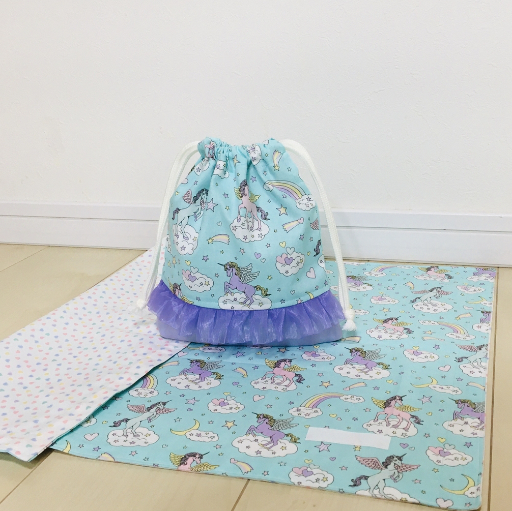 梦想的佩加萨斯 (天蓝色)🌈(40 × 60) 午餐垫、供餐袋的2件套装💕入园入学用品