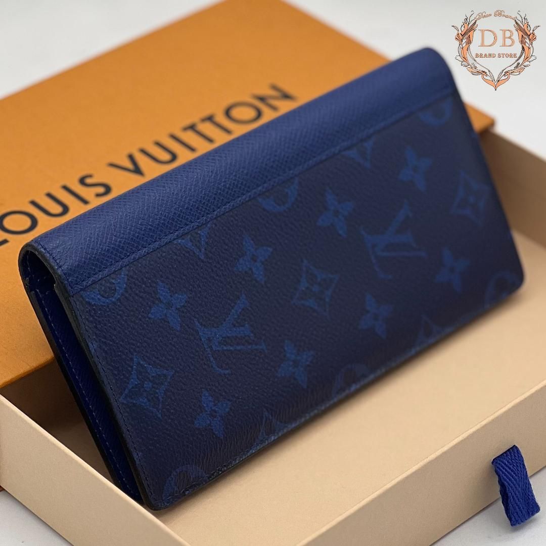Louis Vuitton New Taiga Rama Monogram Brother Long Wallet Business 334 Blue Louis Vuitton Men’s Wallet with Silver Hardware