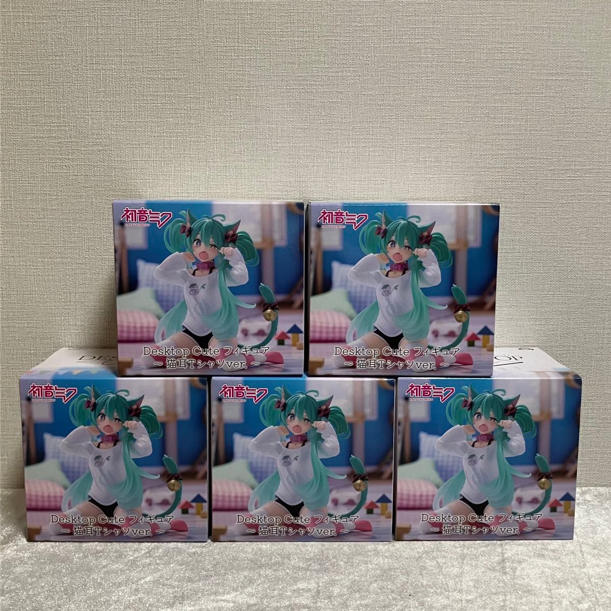 【新品·未开封】初音未来 Desktop Cute 手办 猫耳T恤款 5个套装