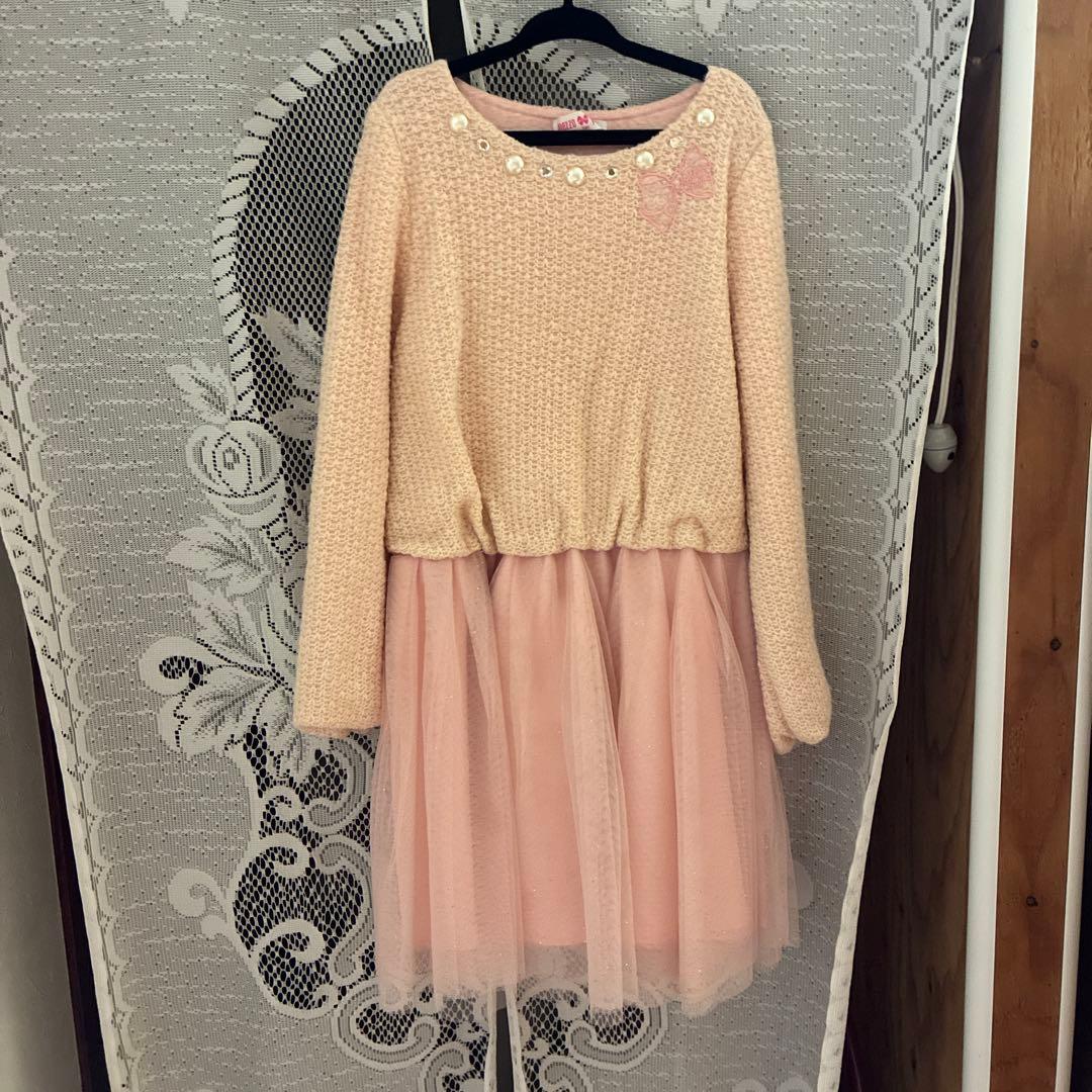 Maison Piano Kids 长袖针织连衣裙 薄纱裙摆 130码
