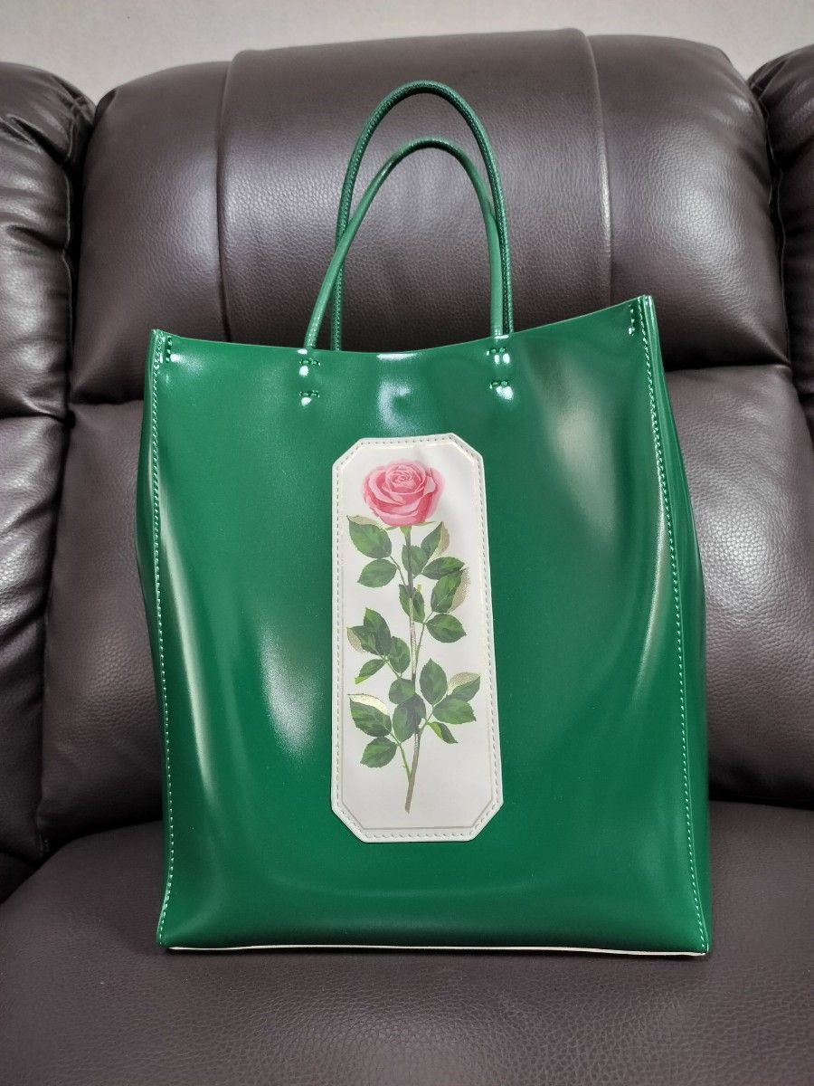 Lulumerry BEAMS Collaboration Tote Bag Green Rose Pattern Shoulder Bag Handbag Retro Collection