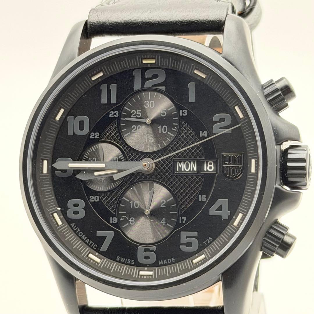 成色良好 Luminox 1860 Valjoux 自动上链 计时码表 黑色 背透
