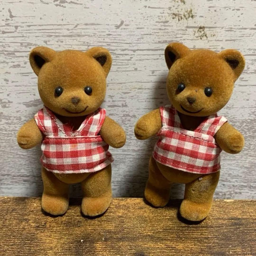 OS27 Rare Early Sylvanian Families Brown Bear 2-Piece Set Showa Retro