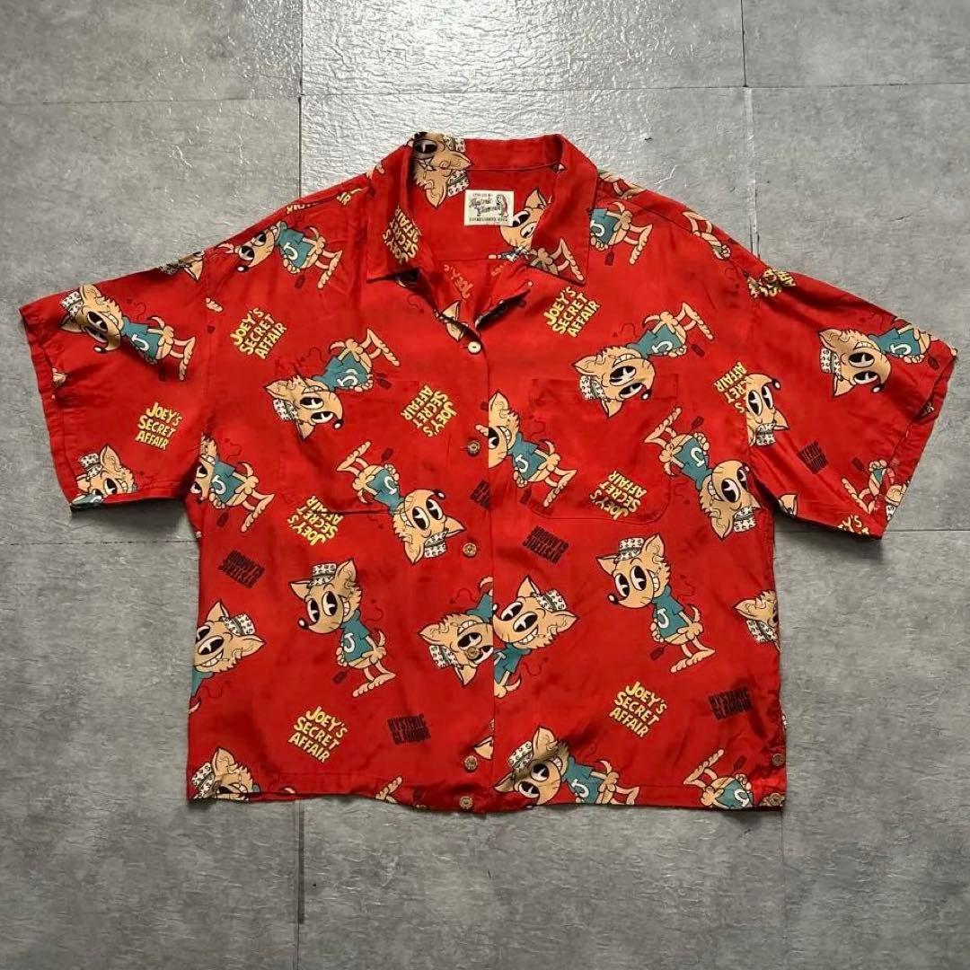 稀有HYSTERIC GLAMOUR Joey 's总柄人造丝夏威夷衬衫旧衣服