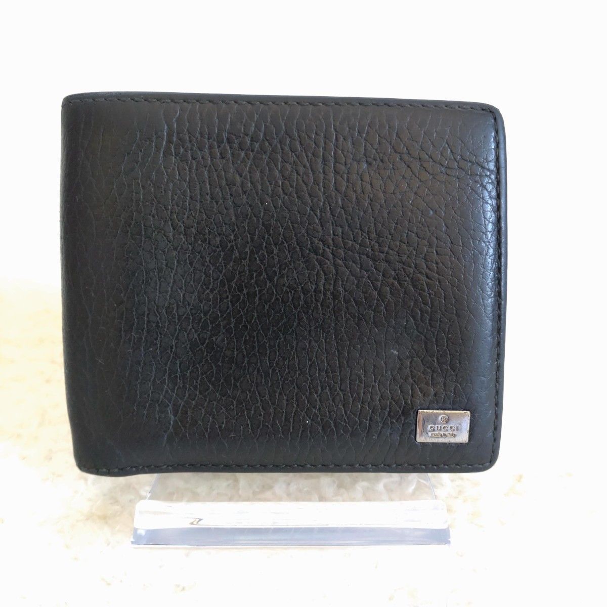 Gucci GUCCI Bifold Wallet Leather Black Men’s Logo Plate Compact Wallet with Bill Compartment