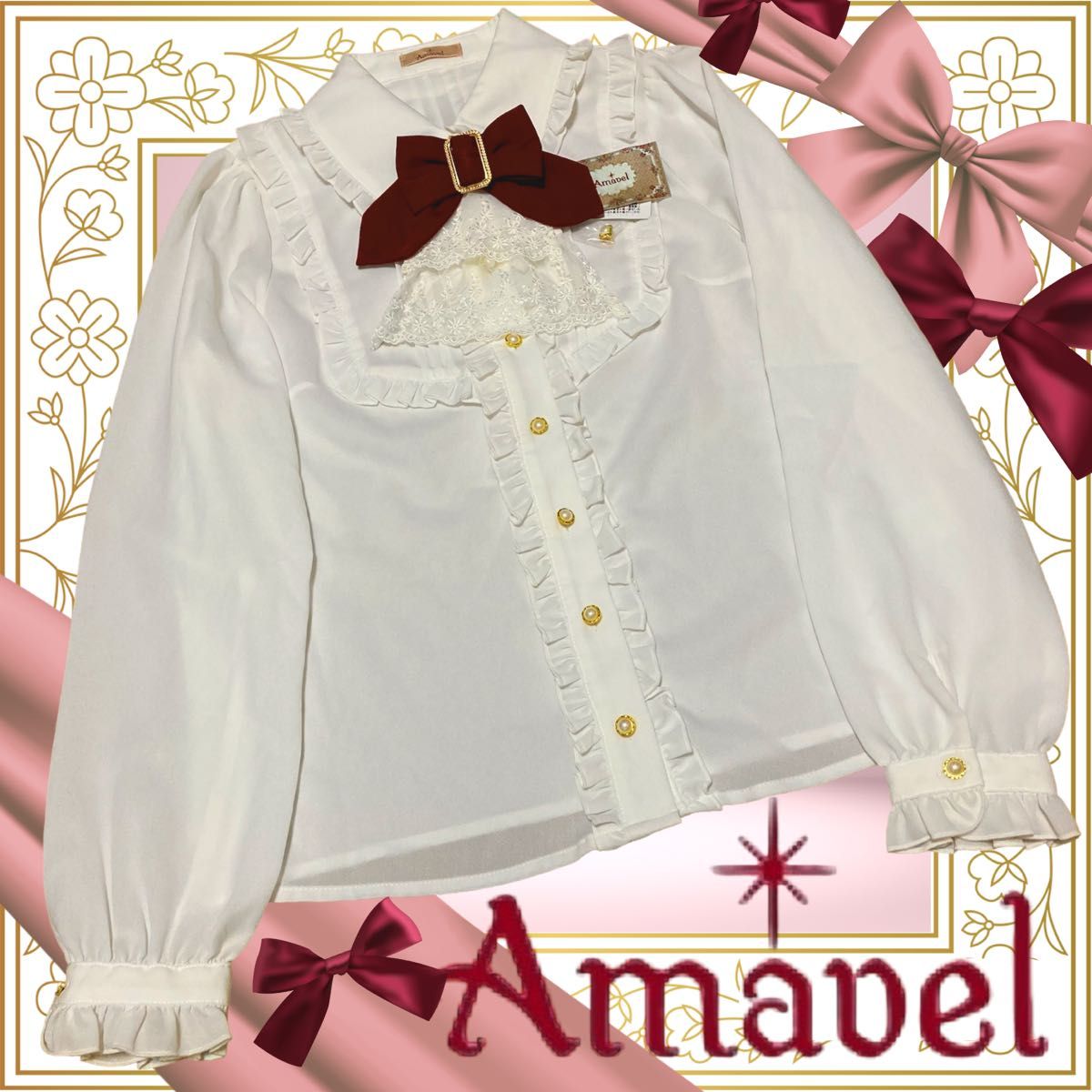 波尔多丝带饰边白色长袖衬衫/Amabel/阿玛贝尔/洛丽塔量产型雷系/经典/大小姐公主风/白色荷叶边蕾丝