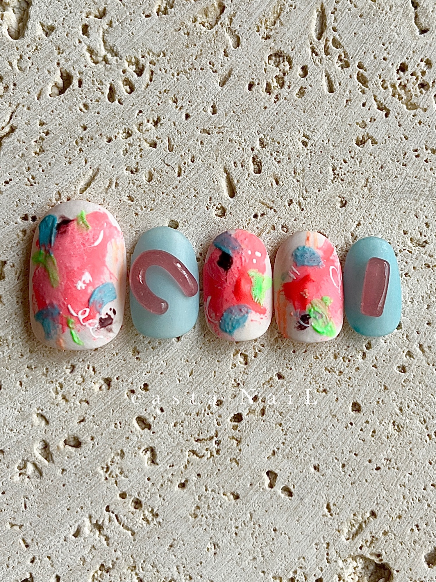 Neon nuance paint art design hand nail tips