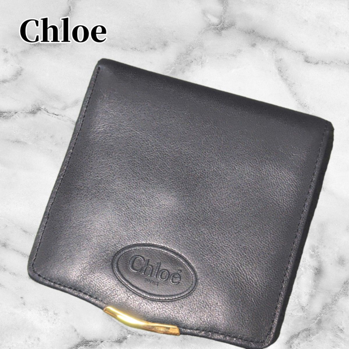 Chloé Bifold Wallet, Navy, Leather, Gold Hardware, Vintage