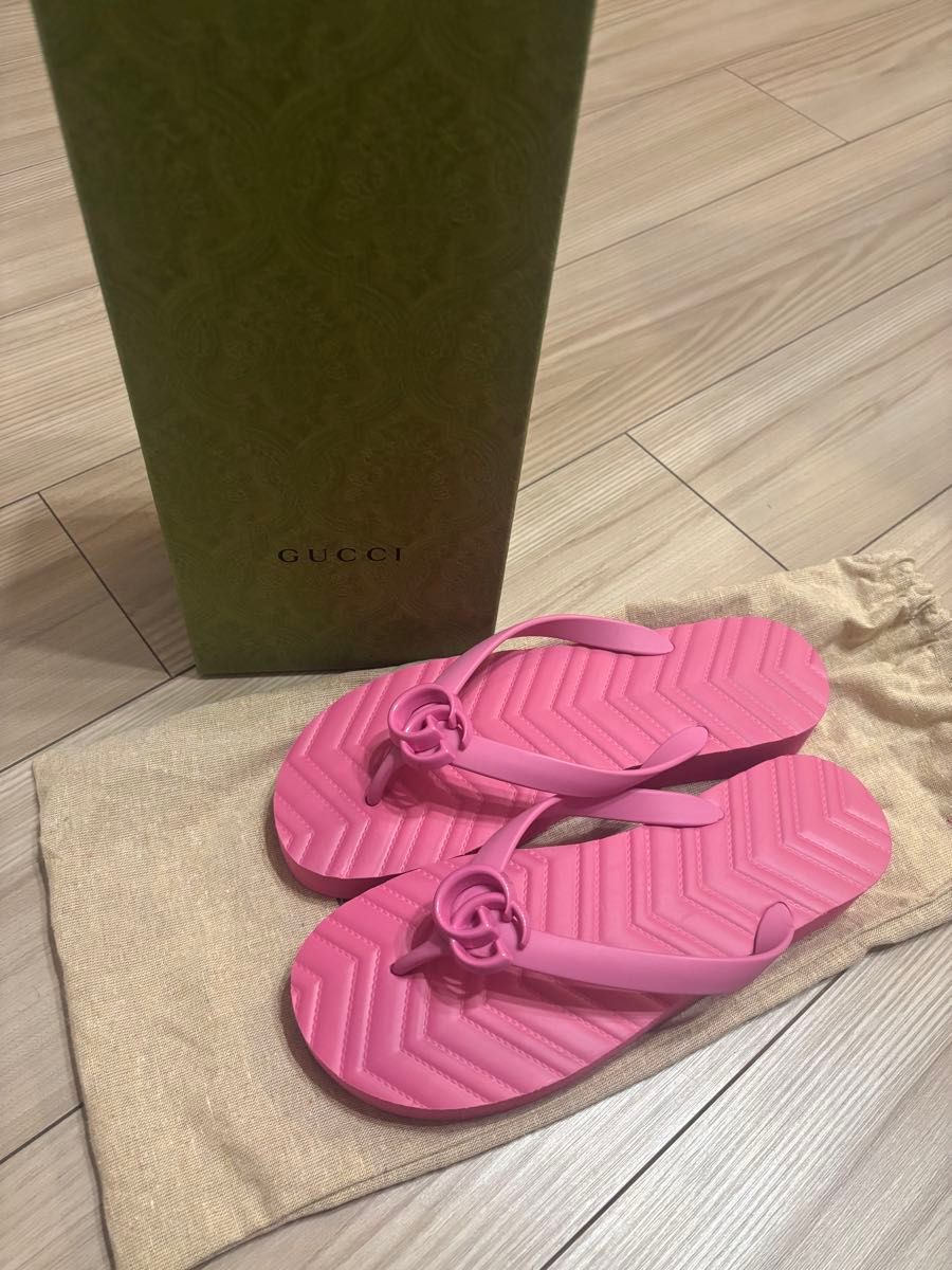 GUCCI グッチ シェブロントング サンダル GG ビーチサンダル 38 ピンク レディース