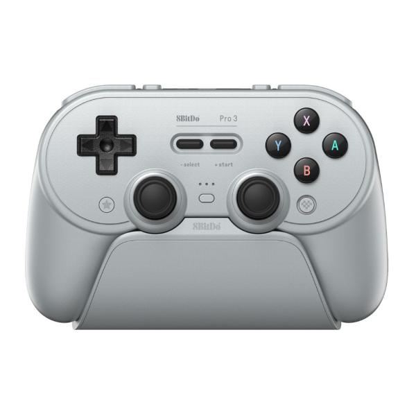 8BitDo Pro 3 蓝牙灰色 无线 有线 游戏手柄(适用于 Switch、Switch 2、Windows PC、Android、Apple,支持蓝牙与2.4GHz,附带USB-C转USB-A充电座)