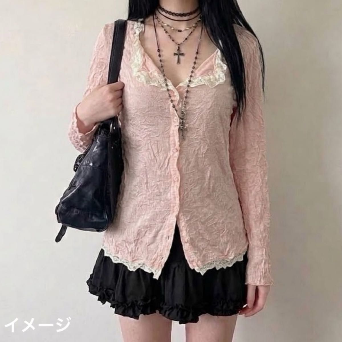 轴系 海外女孩 黑暗核心 公主风 轻盈蕾丝 粉色 平成 平成辣妹 00年代 长袖 M 当时款