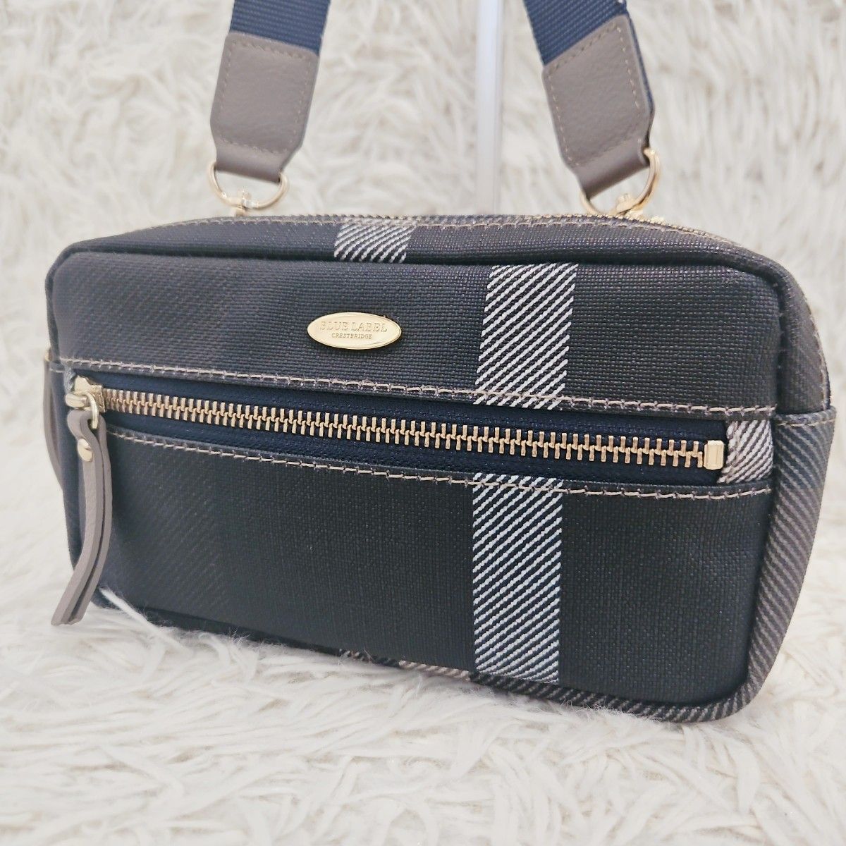 未使用品 Blue Label Crestbridge 肩包 Nova格纹 PVC 斜挎 跨身 斜挎 相机包
