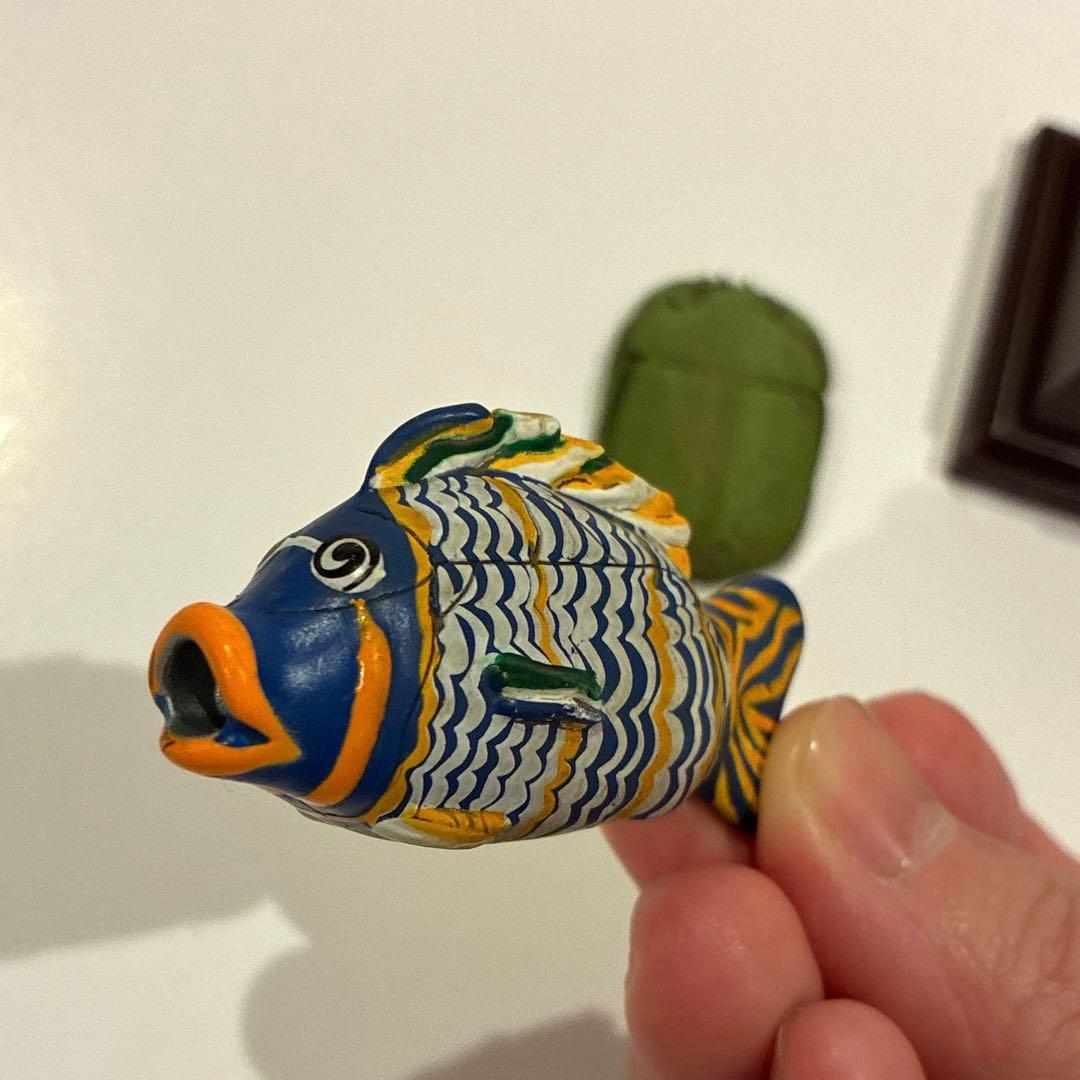 Ancient Egyptian Fish-Shaped Glass Bottle Scarab Miniature Figure