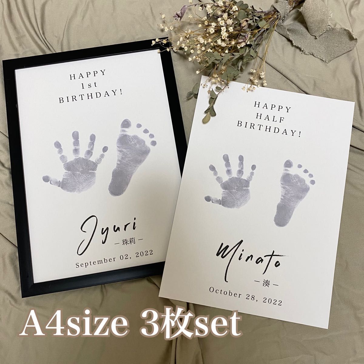 Set of 3 Birthday Birthday Bills Footprint Poster Half Birthday 1 Year 2 Year Old First Birthday Bills Art