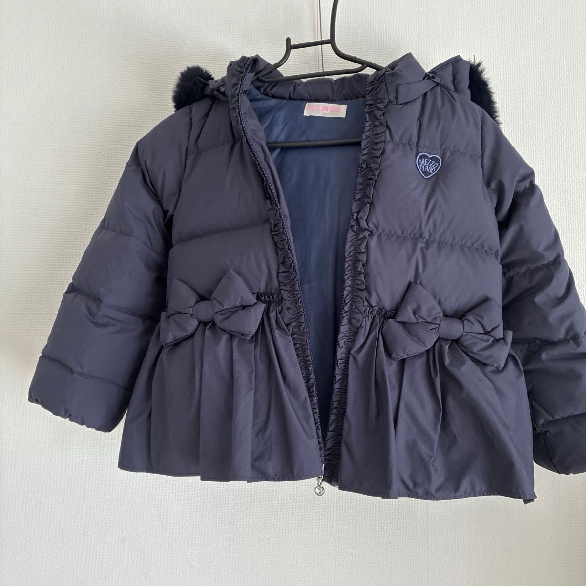 mezzo piano 美祖钢琴 羽绒服 海军蓝 带蝴蝶结 带帽 儿童款 尺码120