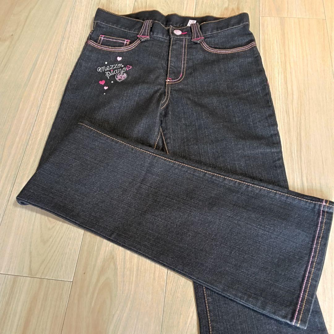 美品 mezzo piano水晶牛仔裤 160 心形刺绣 喇叭裤