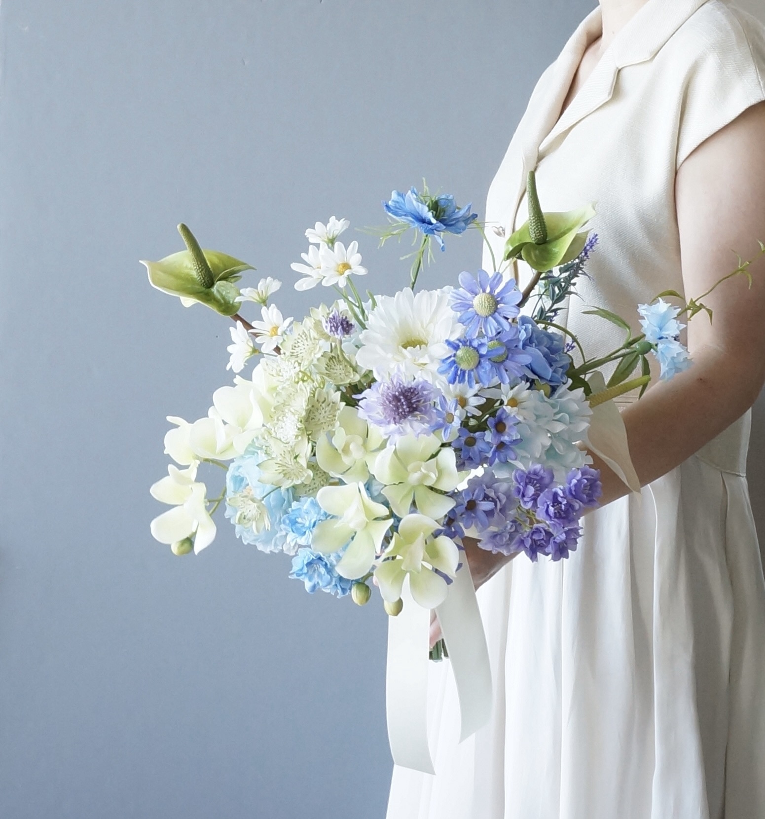 婚礼花束蓝色人造花婚礼秋婚紫阳花和杏鲍菇造花花束