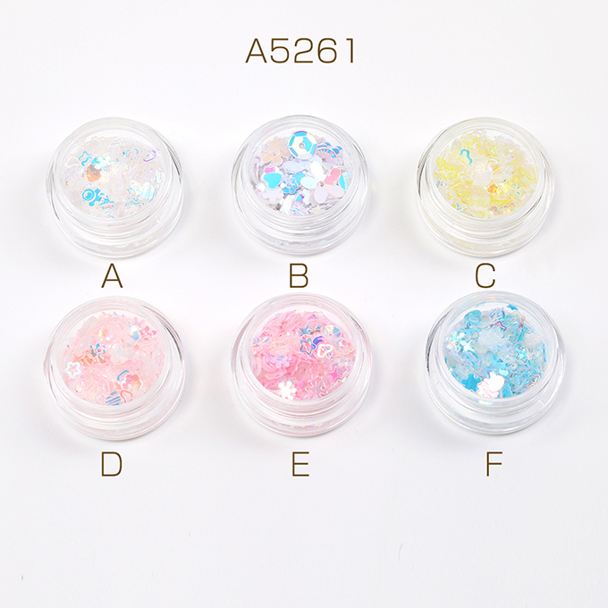 A5261-E 3盒（约 6g ) 指甲全息塑料凝胶美甲配件树脂封入装饰配件极光色 MIX 透明盒装 3 x（1盒（约 2g ))