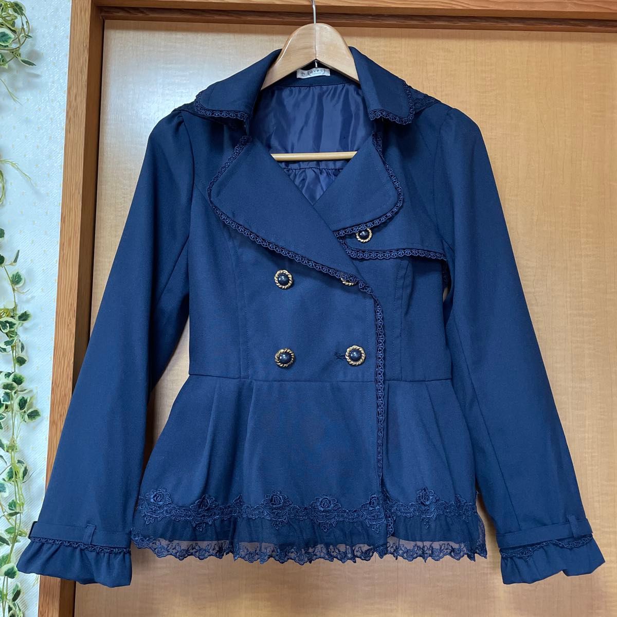 【未使用 美品】axes femme アクシーズファム レース装飾 フード付テーラードジャケット ネイビー 濃紺 クラシカル