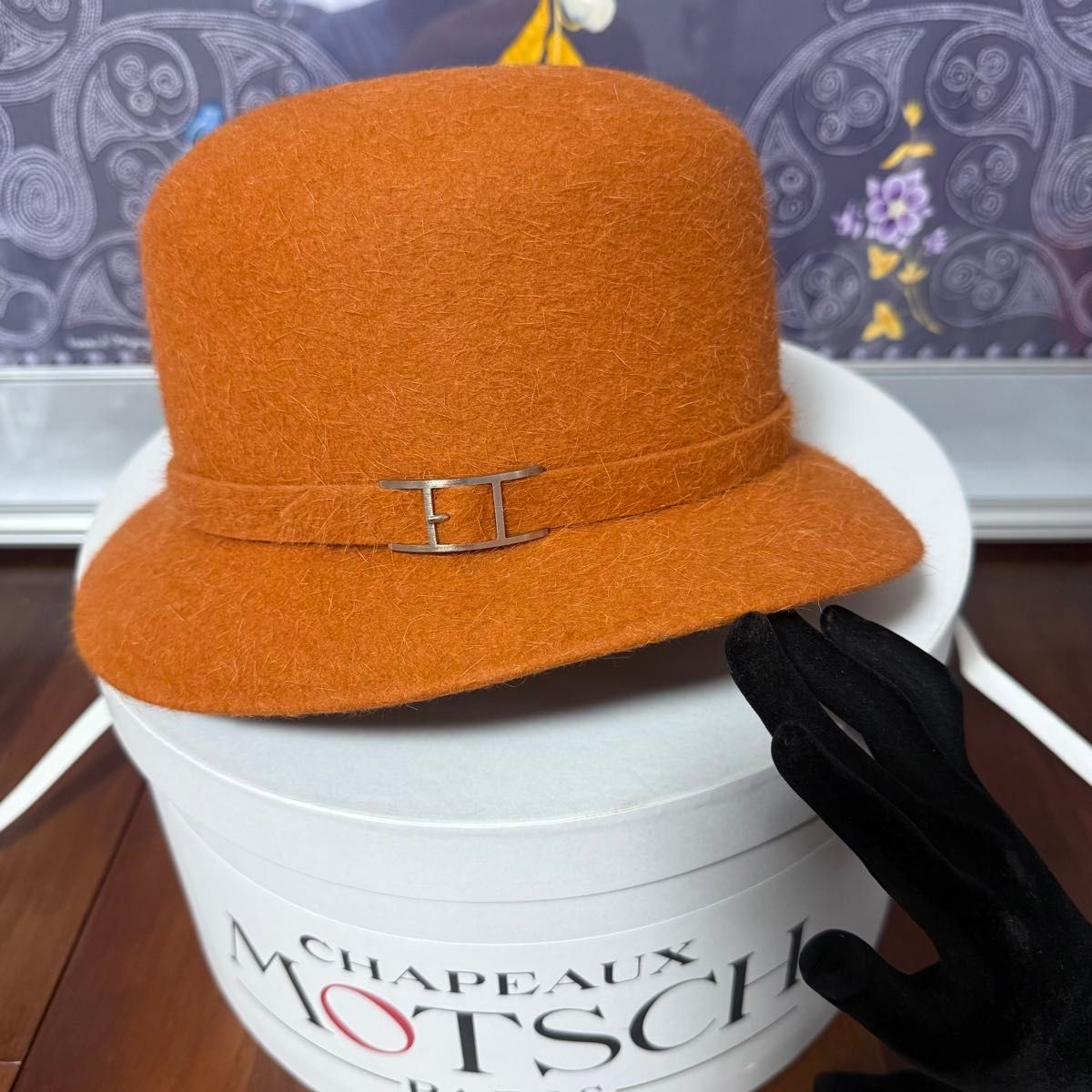 爱马仕 MOTSCH 羊毛帽 帽子 橙色 银色