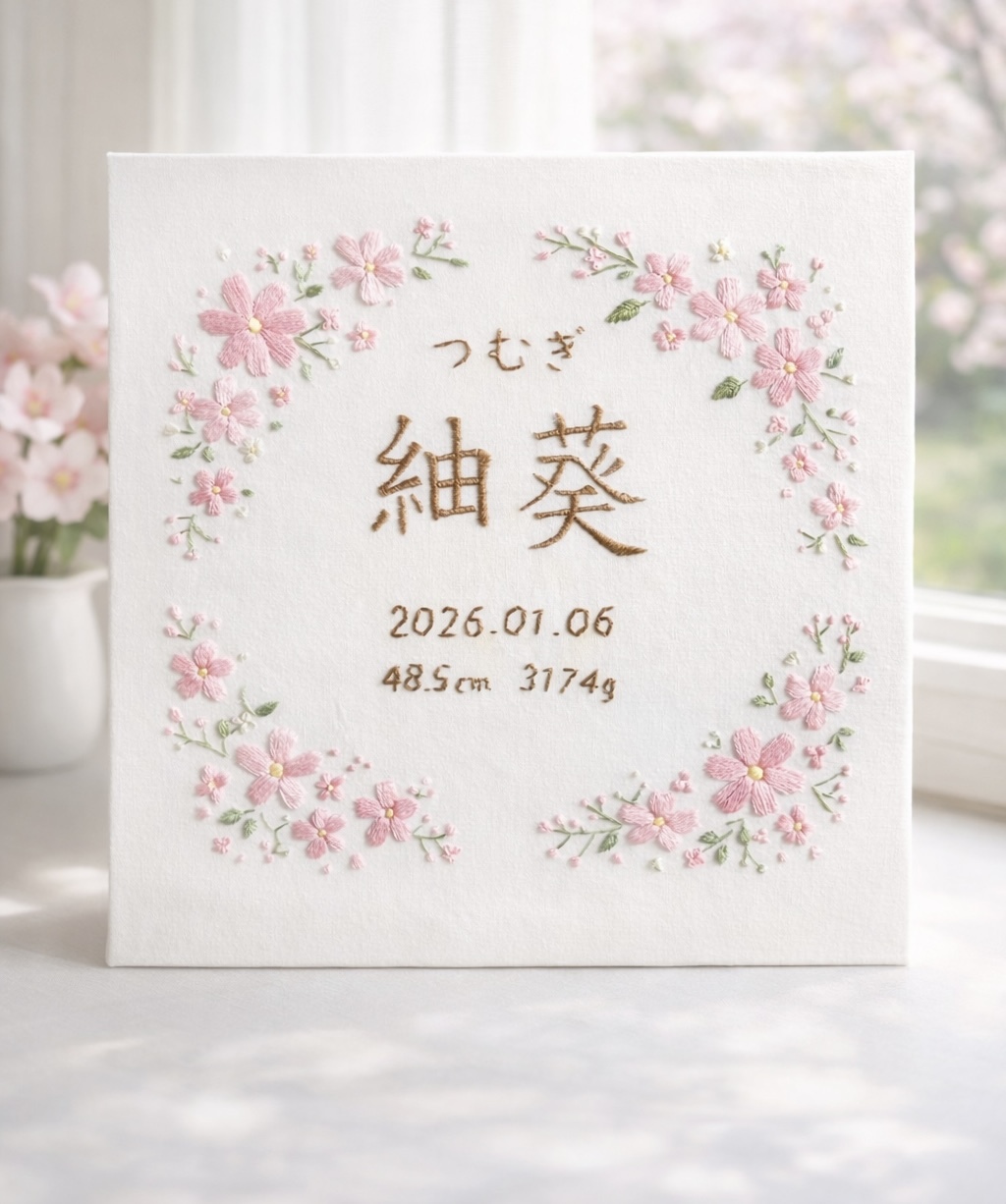 【可爱如绘本的设计】命名书.刺绣命名书.七日庆祝.新生儿礼物.定制礼品.初节句.花.订制品.纪念.手工刺绣.新生儿摄影.名字.生日.婴儿.百日庆祝 礼物