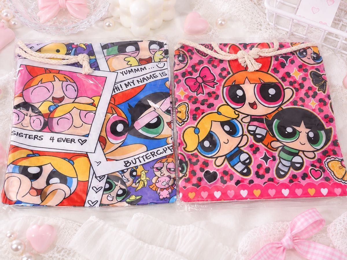The Powerpuff Girls Drawstring Pouch, Set of 2, Cosmetic Bag, Small Item Organizer