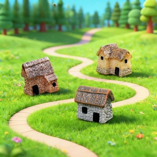 生态瓶 迷你家园4种 建筑物 生态瓶 摆件 庭院小物 迷你人偶 苔藓缸 场景模型 箱庭 可爱 时尚 工作坊配件 苔藓盆栽 苔玉