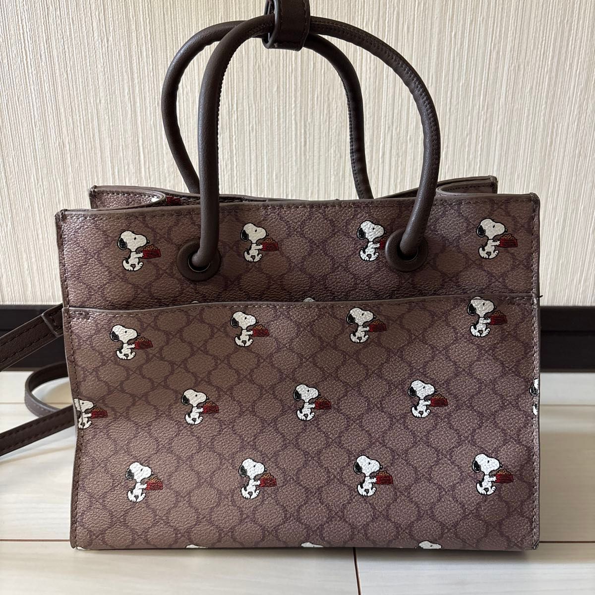 Shimamura Snoopy 满印 2way 棕色斜挎包 仅使用过一次